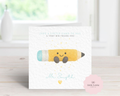 Personalised Cute Pencil Character Teacher Card - Blue Jellycat Inspired Design