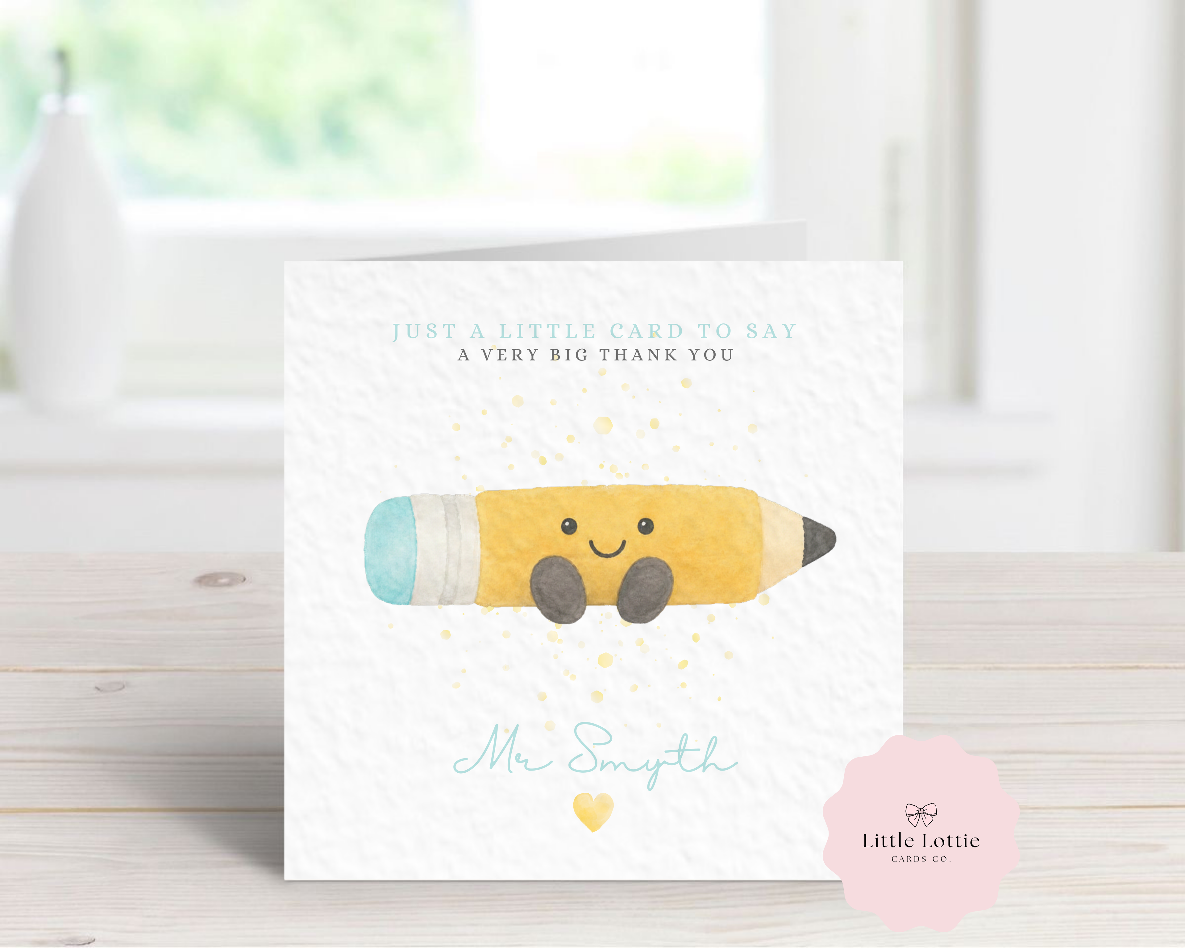 Personalised Cute Pencil Character Teacher Card - Blue Jellycat Inspired Design