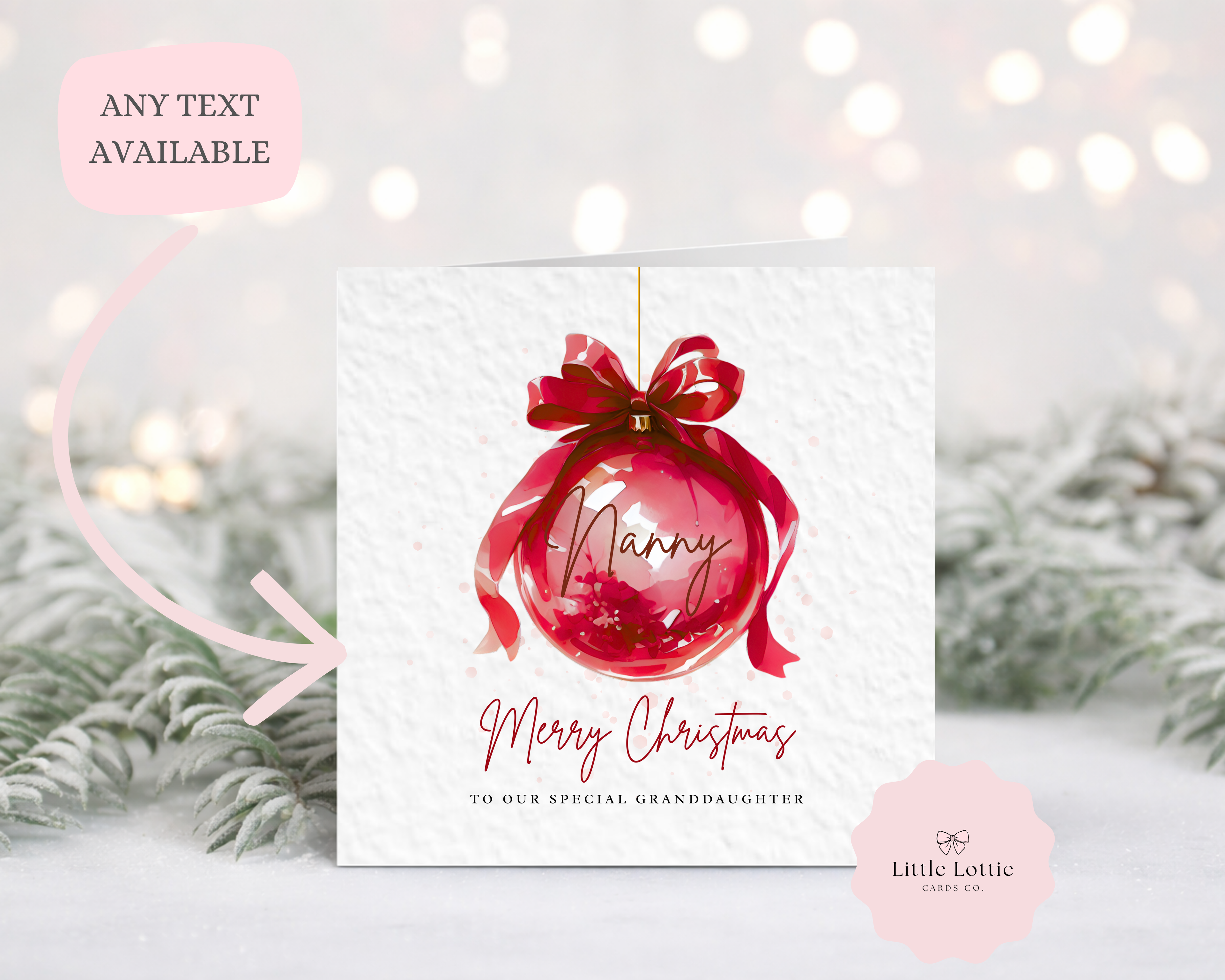 Personalised Christmas Card - Traditional Red Watercolour Bauble Illustration
