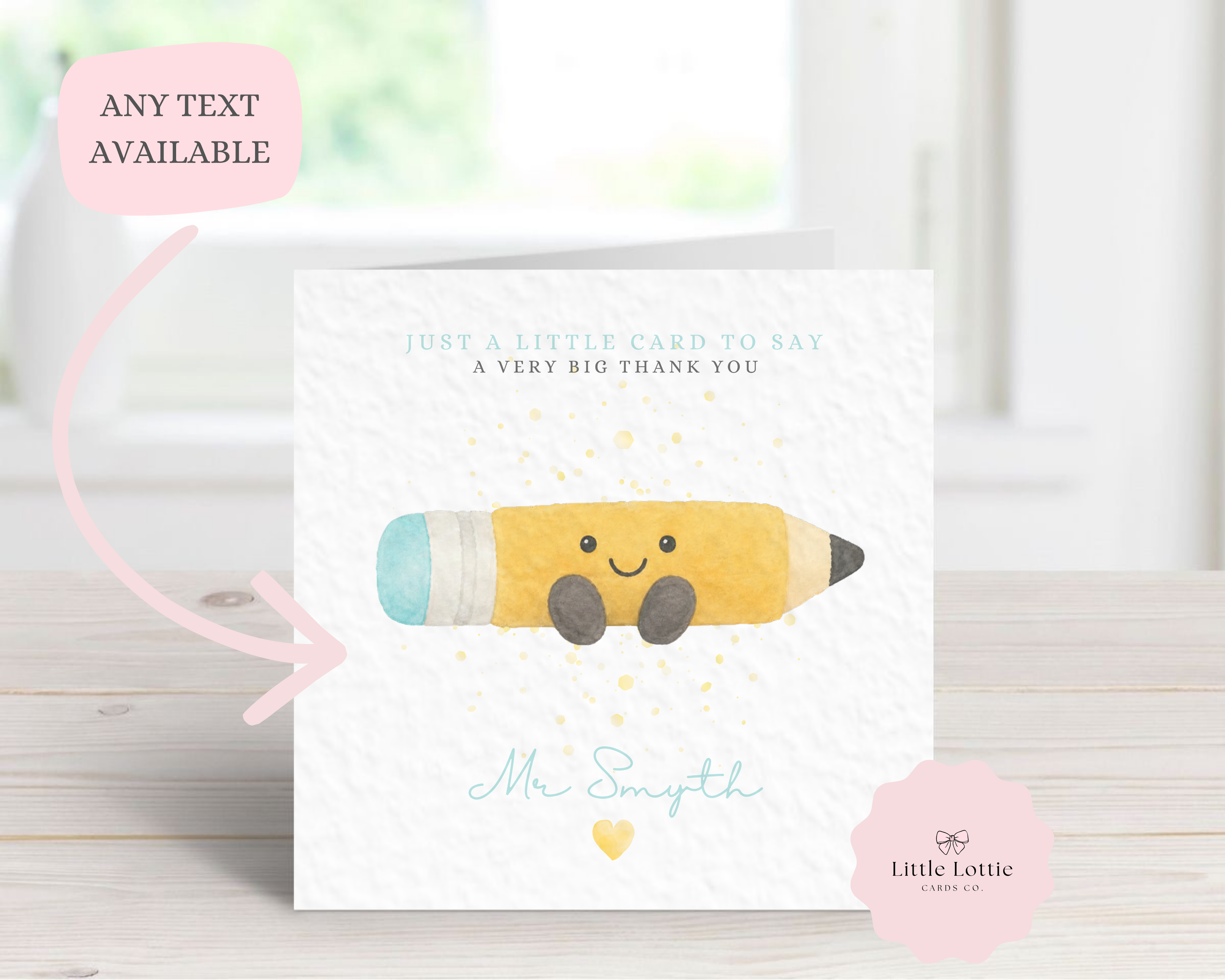 Personalised Cute Pencil Character Teacher Card - Blue Jellycat Inspired Design