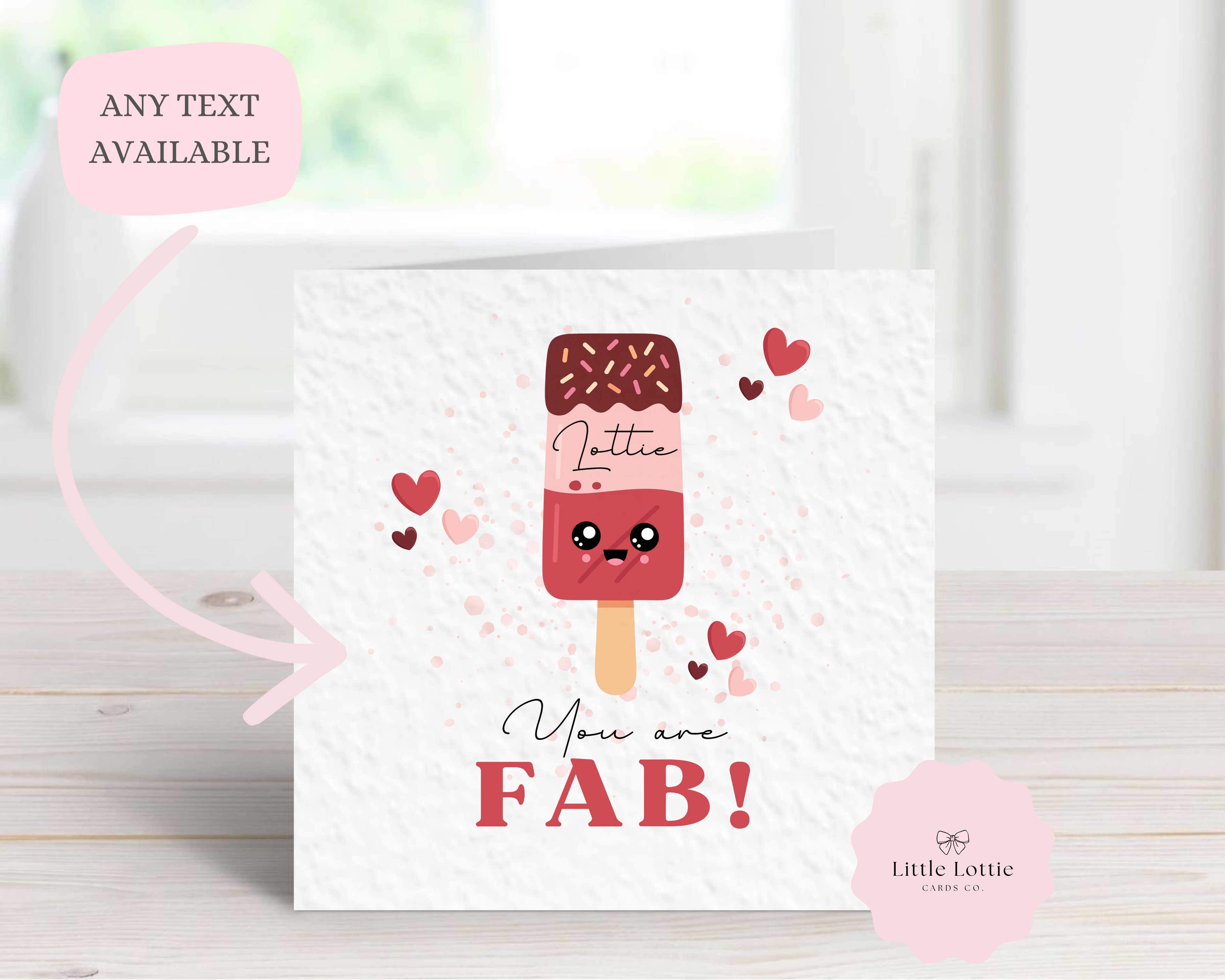 Personalised Valentine's Day Card - Any Name & Relation - Cute "You Are FAB!" Ice Lolly Illustration - Custom Pun Valentine's Card - Luxury Square Card