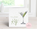 Personalised Dirty Martini Birthday Card - Any Name & Relation - Luxury Olive Green Watercolor Cocktail Illustration - Custom "Happy Birthday" Card - Large 6" Square