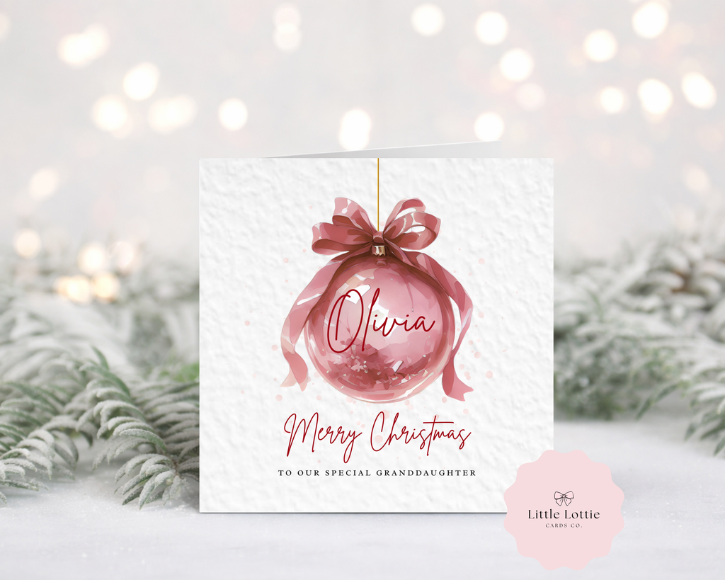 Personalised Christmas Card - Dusty Pink Watercolour Bauble Illustration