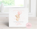 Personalised Valentine's Day Card - Any Name & Relation - Cute Teddy Bear with Pink Heart Balloon - Custom "First Valentine's" or "Happy Valentine's" Card - Luxury Square Card
