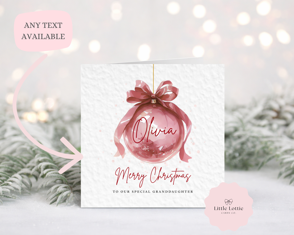 Personalised Christmas Card - Dusty Pink Watercolour Bauble Illustration