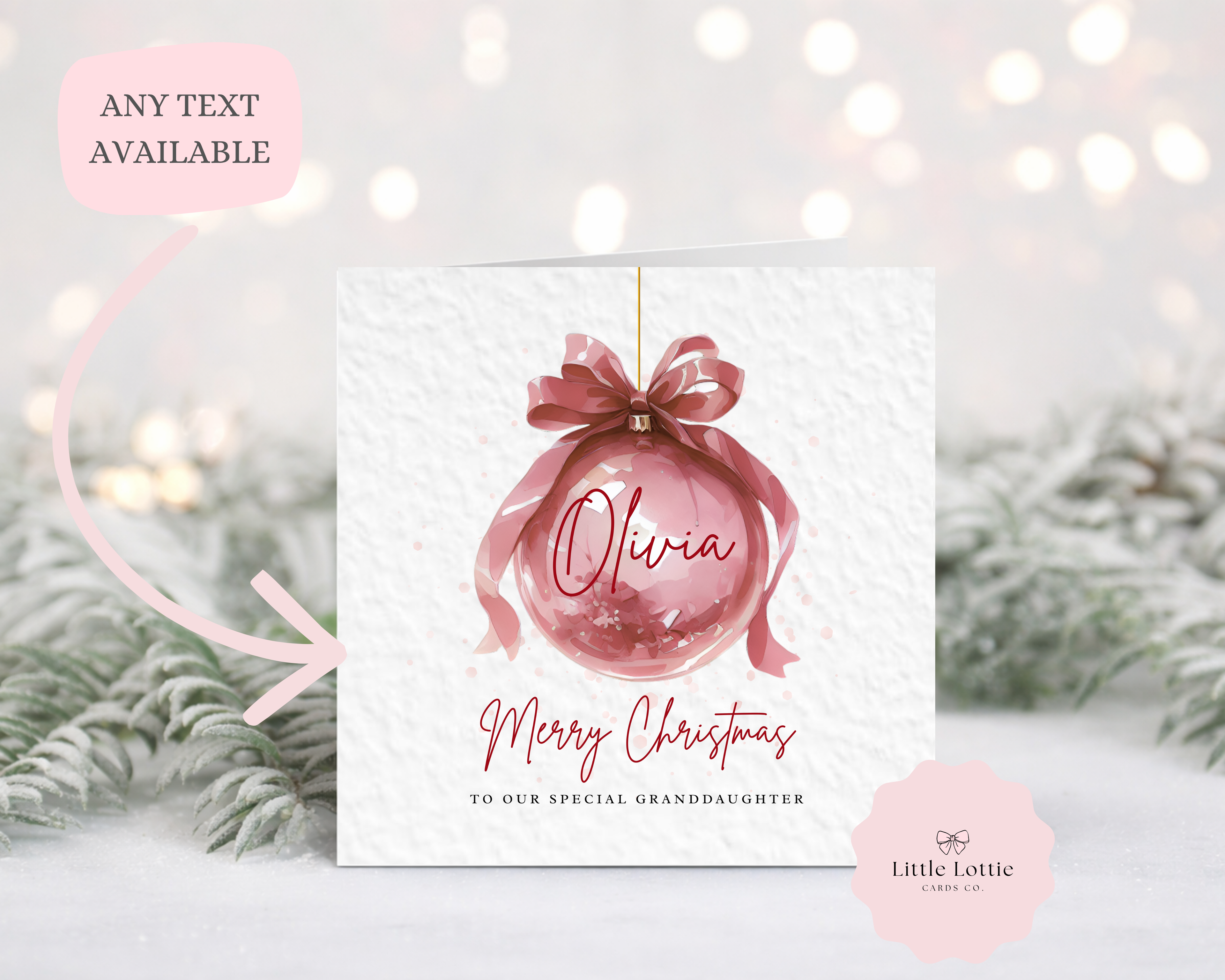 Personalised Christmas Card - Dusty Pink Watercolour Bauble Illustration