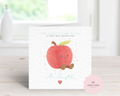 Personalised Cute Apple Character Teacher Card - Blue Jellycat Inspired Design