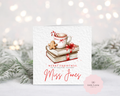 Personalised Teacher Christmas Card - Watercolour Book Stack & Hot Cocoa Illustration