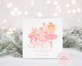 Personalised Ballerina Christmas Card - Pink Sleigh & Nutcracker Theme