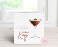 Personalised Espresso Martini Birthday Card - Any Name & Relation - Luxury Coffee Watercolor Cocktail Illustration - Custom "Happy Birthday" Card - Large 6" Square