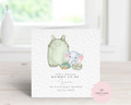 Personalised Mummy to Be Baby Shower Card - Any Name, Date & Relation - Cute Elephant & Sage Green Dungarees - Custom New Baby Card