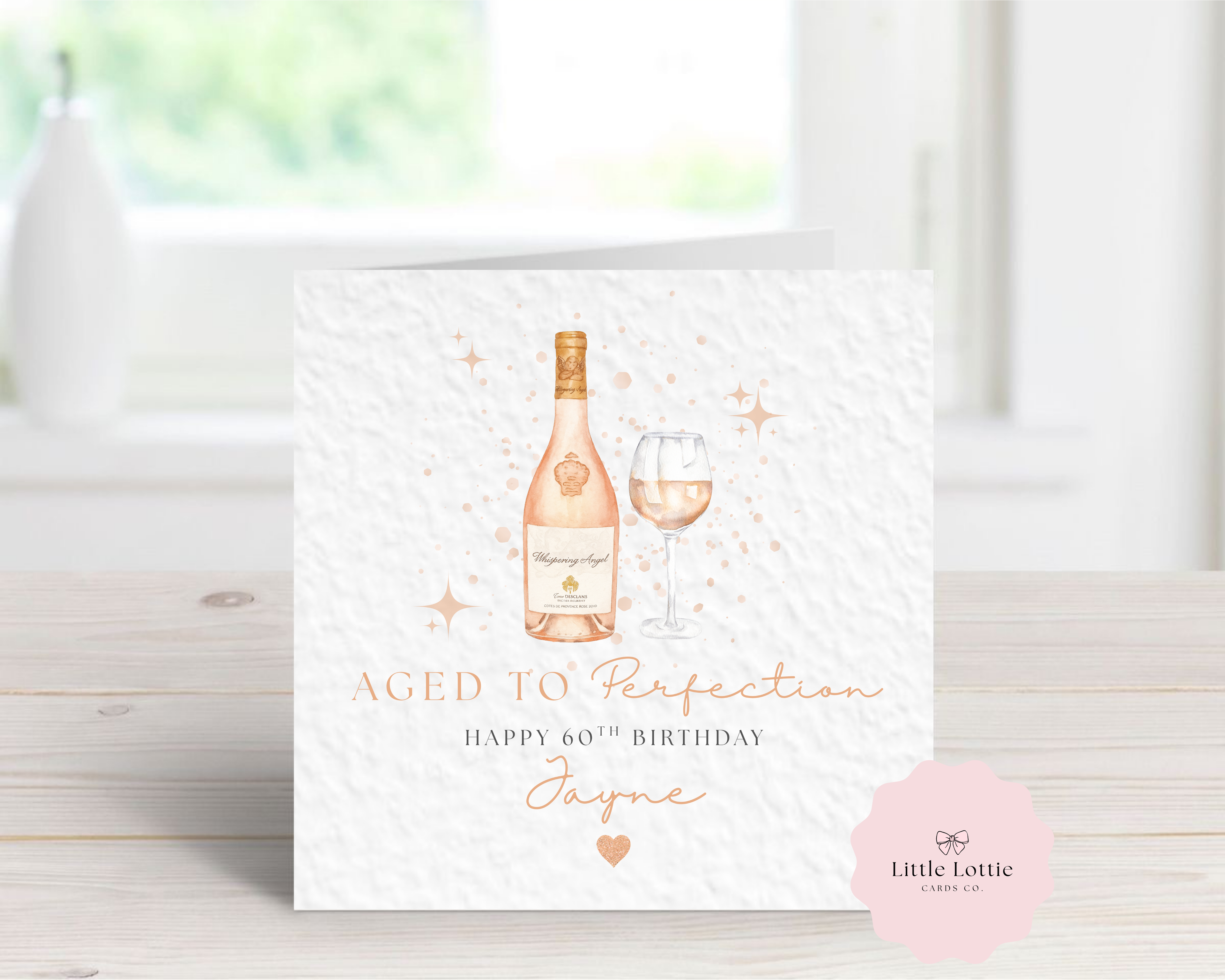 Personalised 60th Birthday Card - Whispering Angel Rosé Wine Design