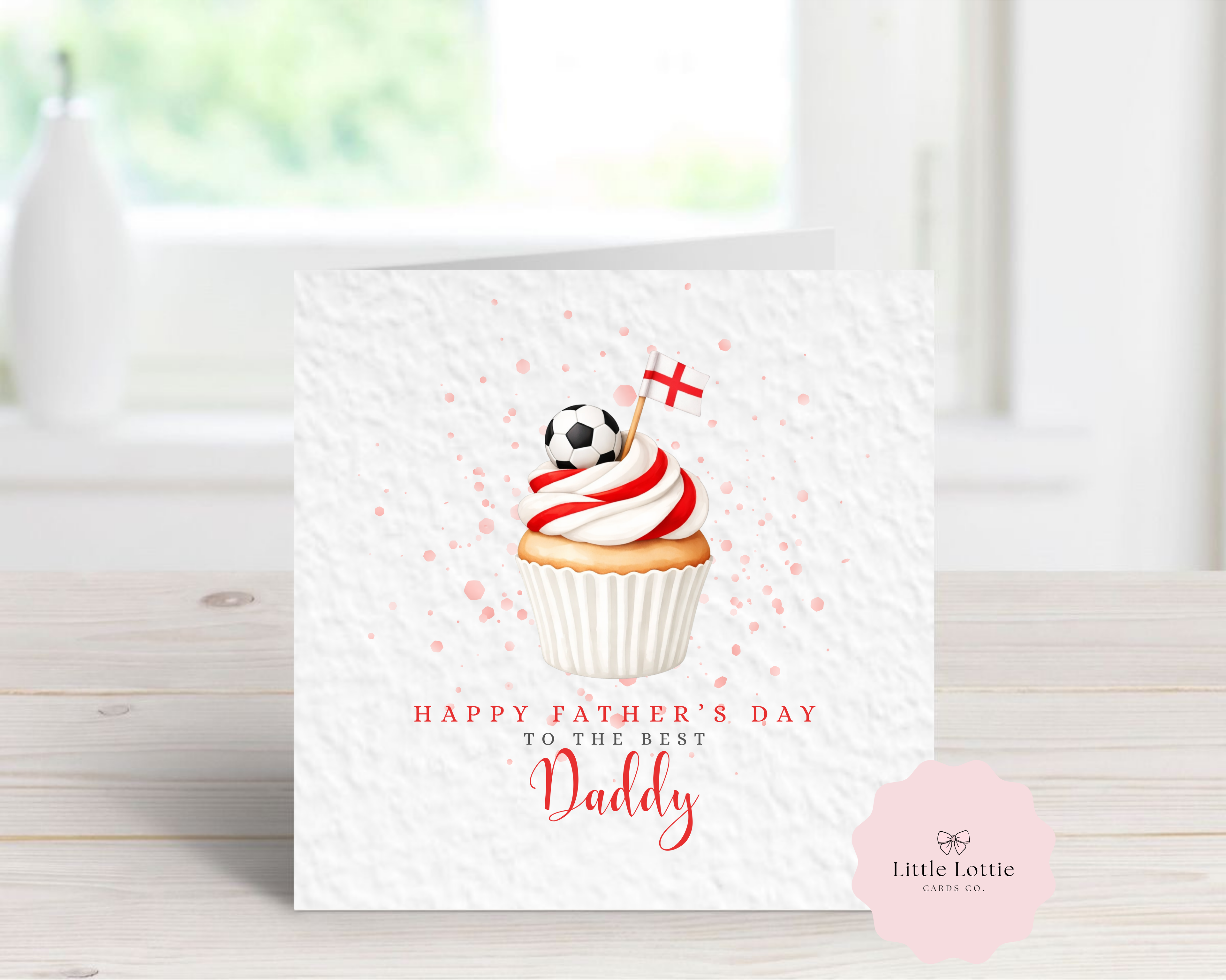 Personalised Football Cupcake Card - England Flag & Football Design - Custom Name & Relation - Luxury 6" Square Card for Dad, Grandad, Son - Perfect for Father's Day or Birthdays