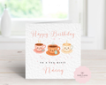 Personalised Birthday Card - "Tea-rific" Tea Cup Illustration - Any Name & Relation - Custom Card for Nanny, Mum, Grandma or Friend - Cute Watercolor Puns