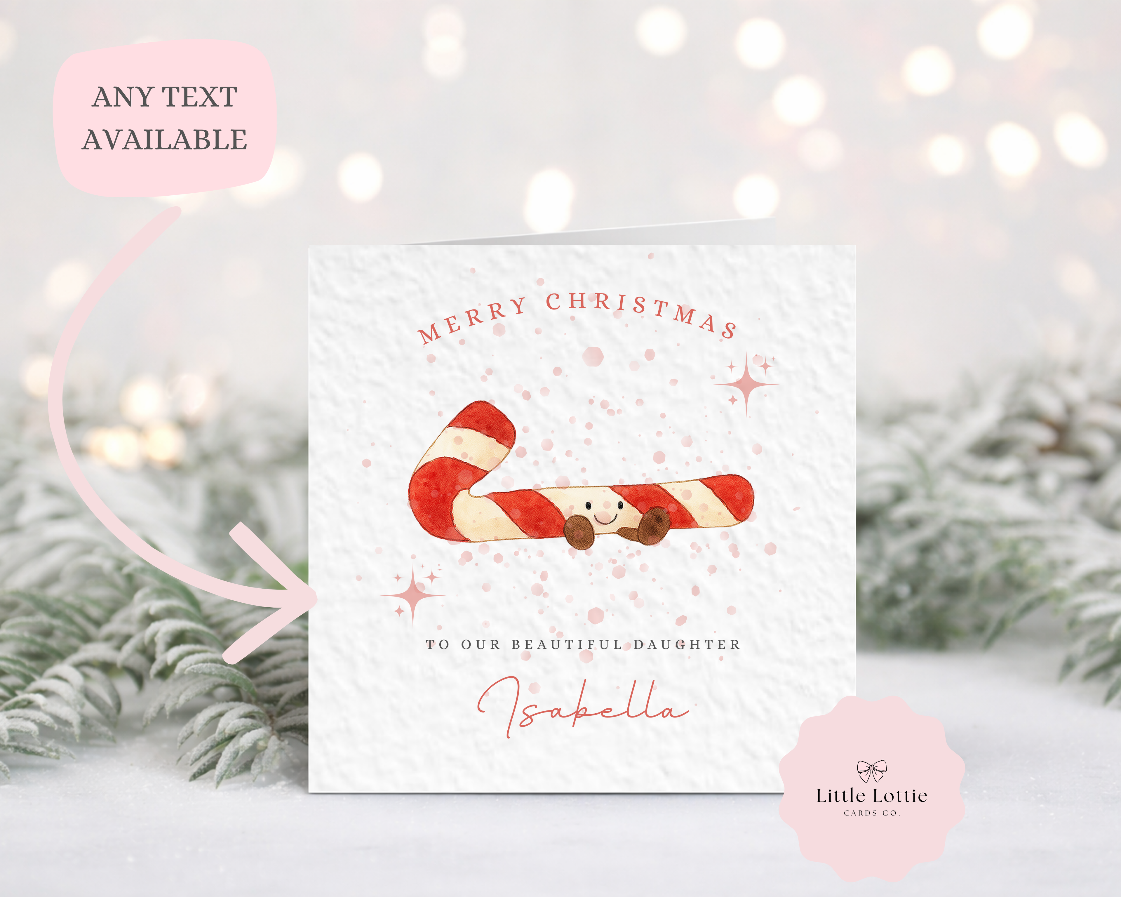 Personalised Christmas Card - Cute Candy Cane Character Illustration