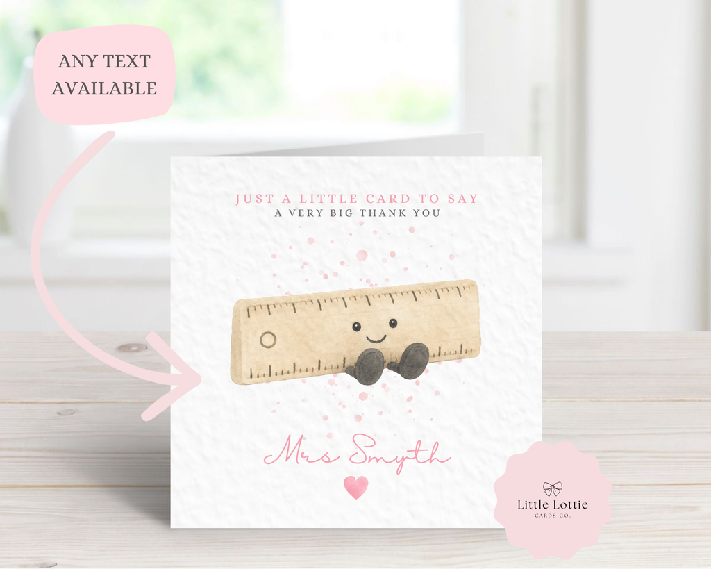 Personalised Cute Ruler Character Teacher Card - Pink Jellycat Inspired Design