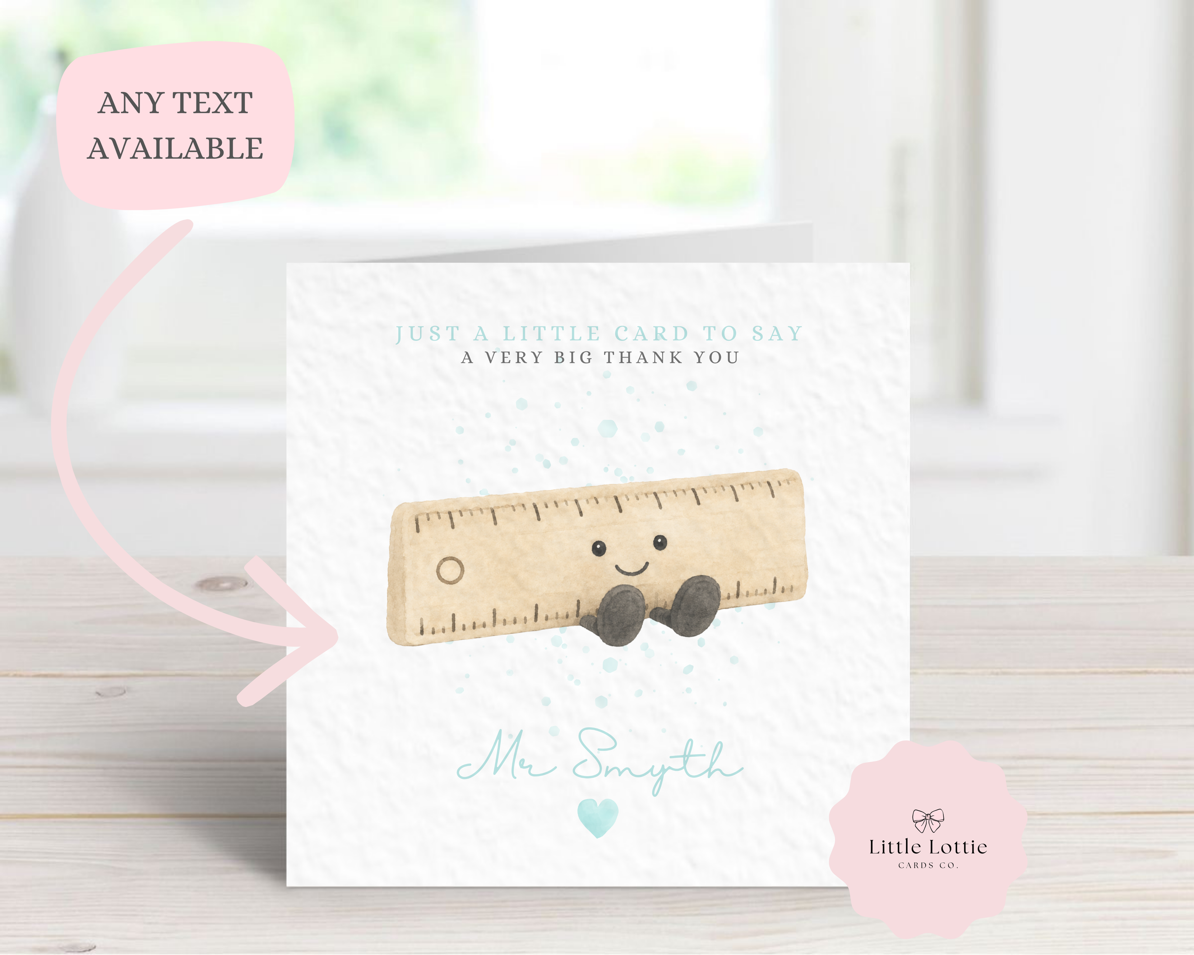 Personalised Cute Ruler Character Teacher Card - Blue Jellycat Inspired Design