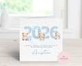 Personalised 2026 First Valentine’s Day Card - Any Name & Relation - Cute Blue Watercolor Teddy Bears & Year Illustration - Custom 1st Valentine Keepsake Card