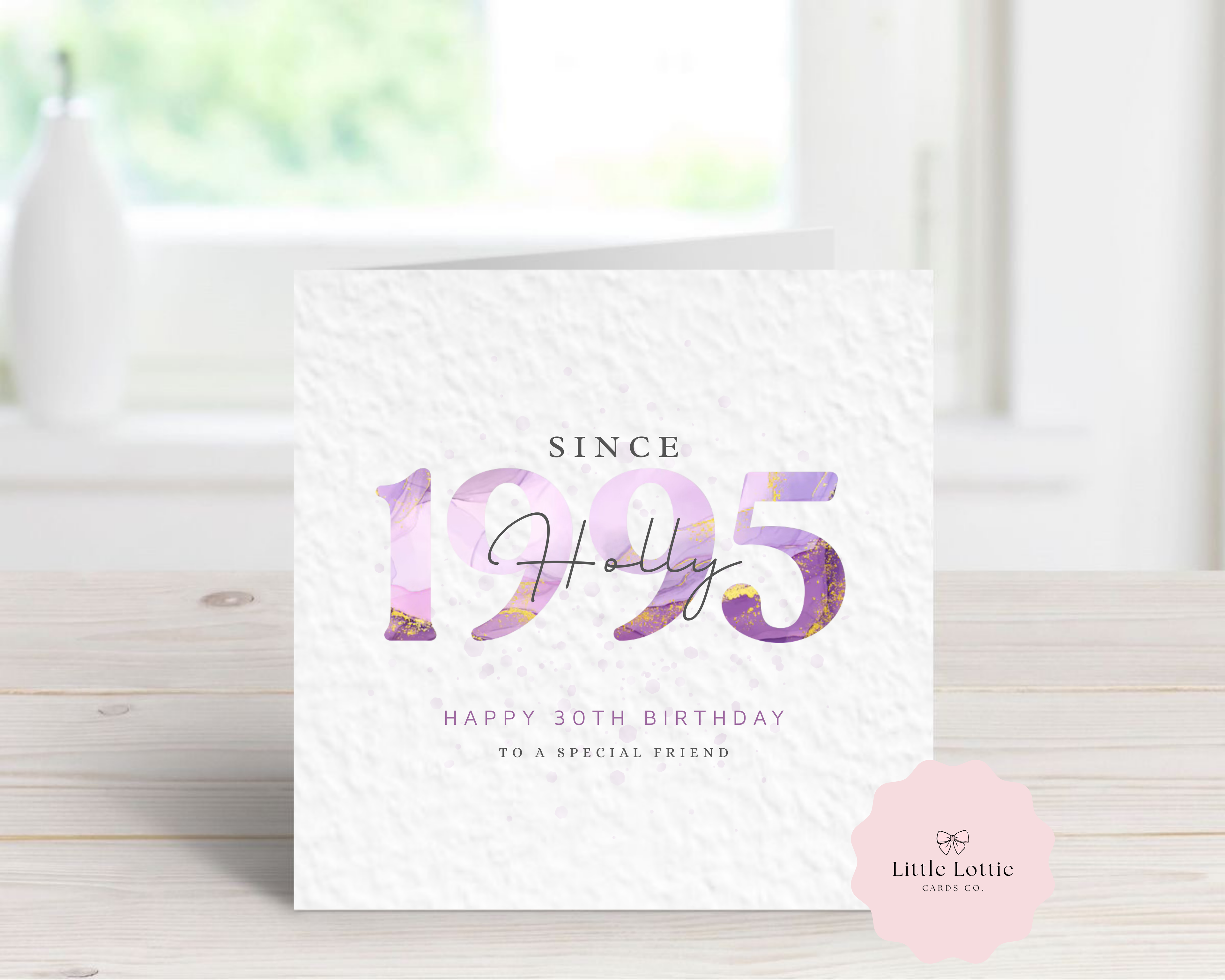 Personalised Birth Year Birthday Card - Luxury Purple Marble & Gold Glitter Illustration