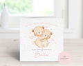 Personalised 1st Valentine’s Day Card - Any Name & Relation - Cute Watercolor Hugging Teddy Bears Illustration - Custom "Happy First Valentine" Daughter Card - Luxury Square Keepsake