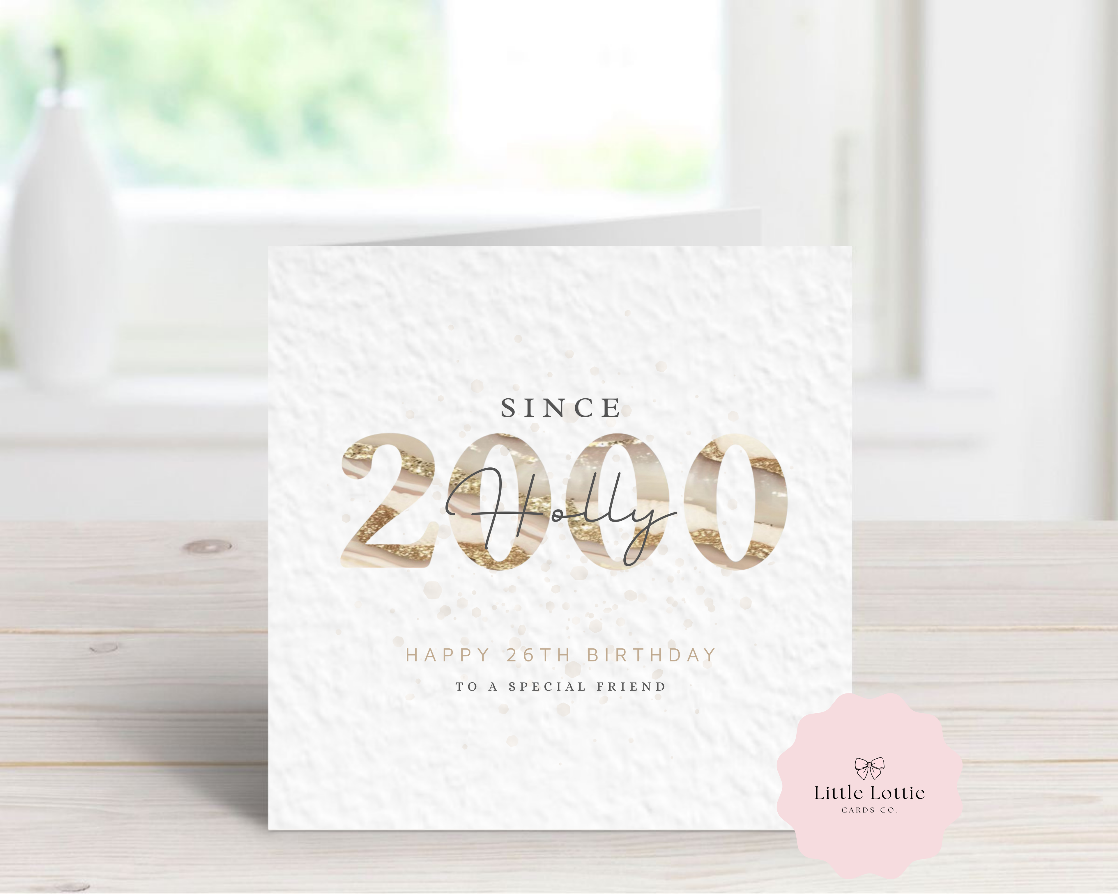 Personalised Birth Year Birthday Card - Luxury Champagne Marble & Gold Glitter Illustration