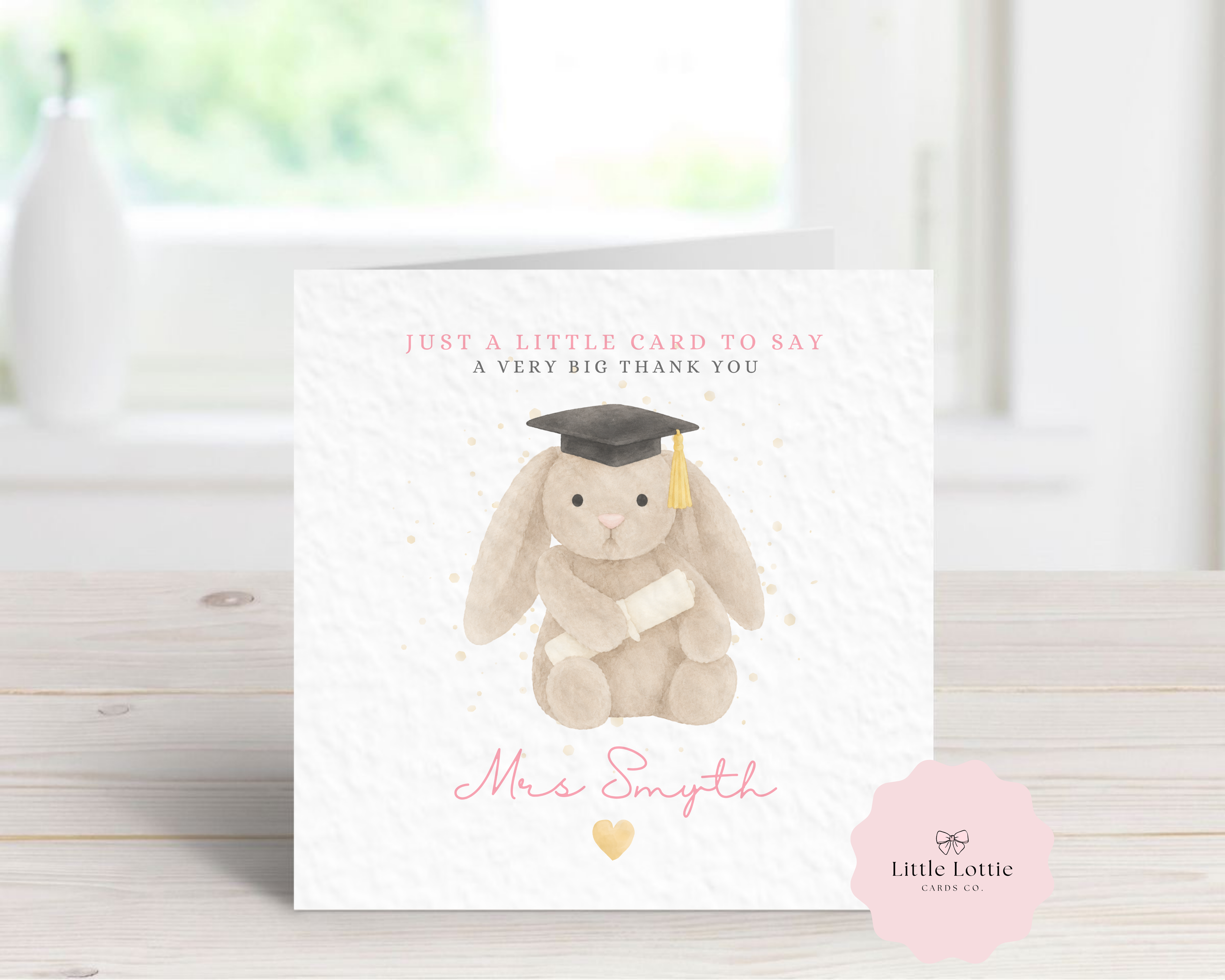 Personalised Cute Graduation Bunny Teacher Card - Pink Jellycat Inspired Design