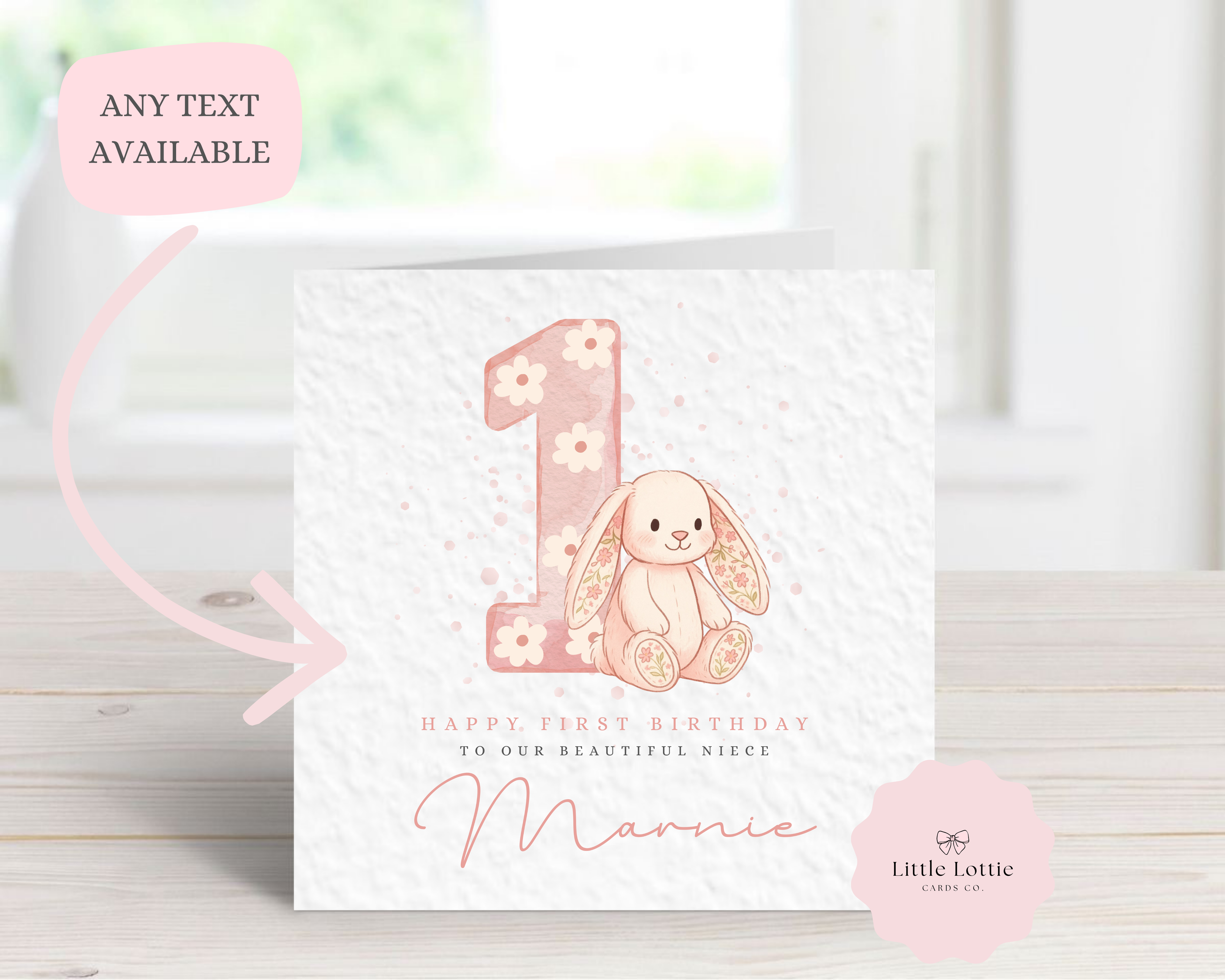 Personalised Children's Birthday Card - Any Age & Name - Cute Watercolor Floral Bunny Illustration - Custom Birthday Card for Niece, Daughter, Granddaughter - Large 6" Square