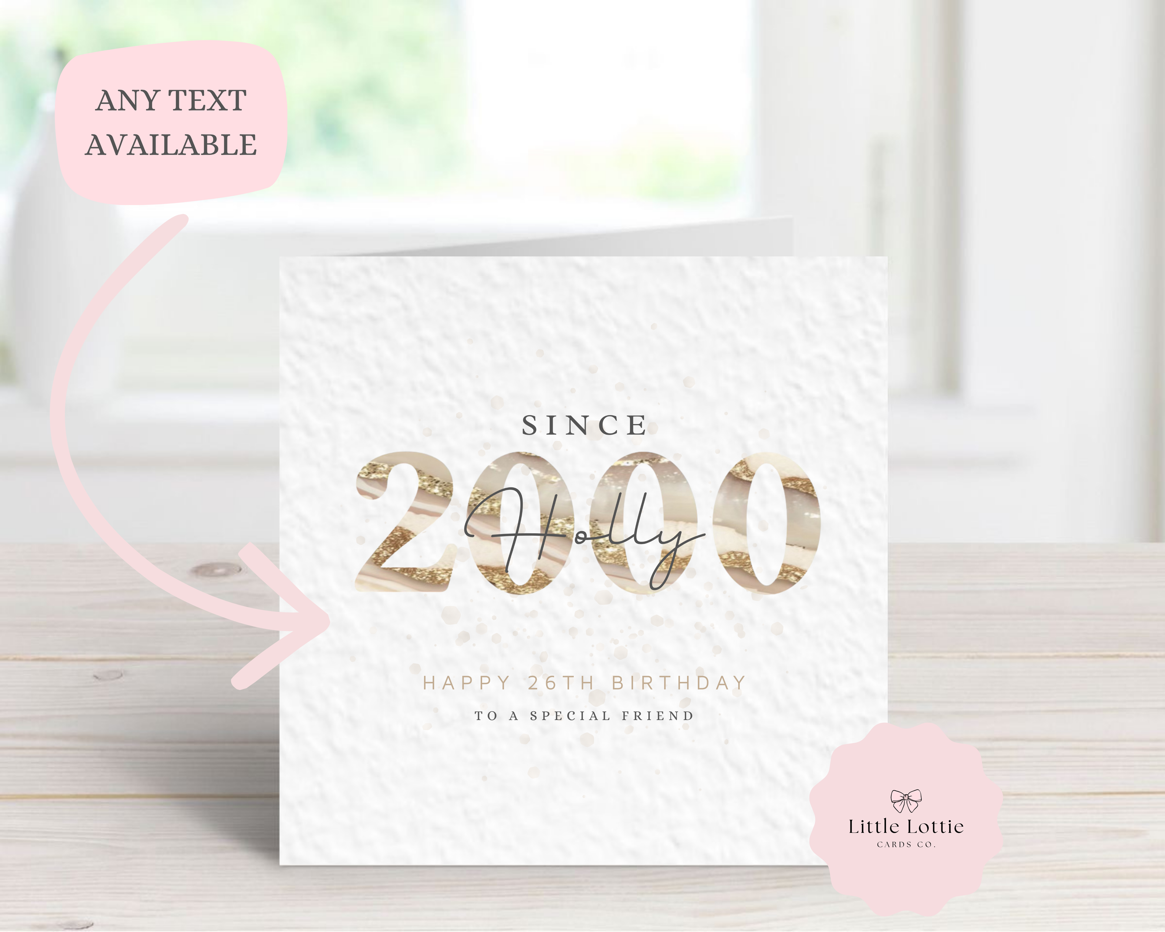 Personalised Birth Year Birthday Card - Luxury Champagne Marble & Gold Glitter Illustration