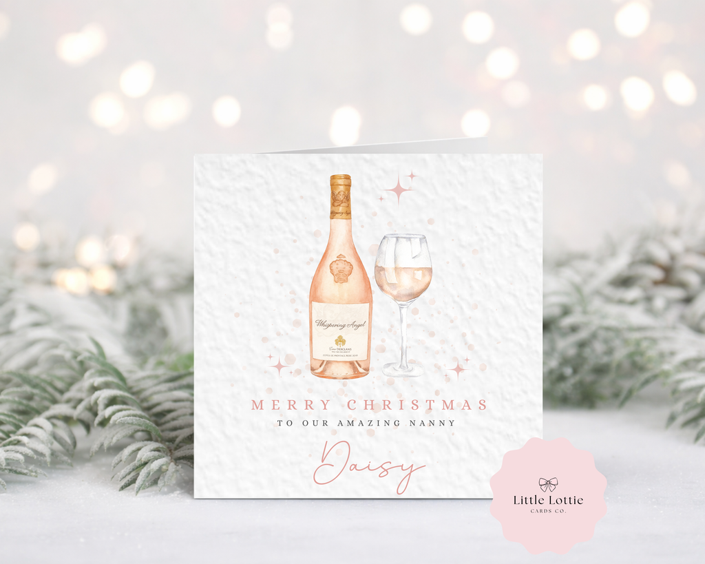 Personalised Christmas Card - Luxury Watercolour la vieille ferme Rose Wine Illustration
