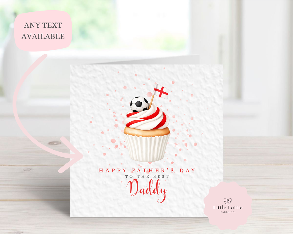 Personalised Football Cupcake Card - England Flag & Football Design - Custom Name & Relation - Luxury 6" Square Card for Dad, Grandad, Son - Perfect for Father's Day or Birthdays