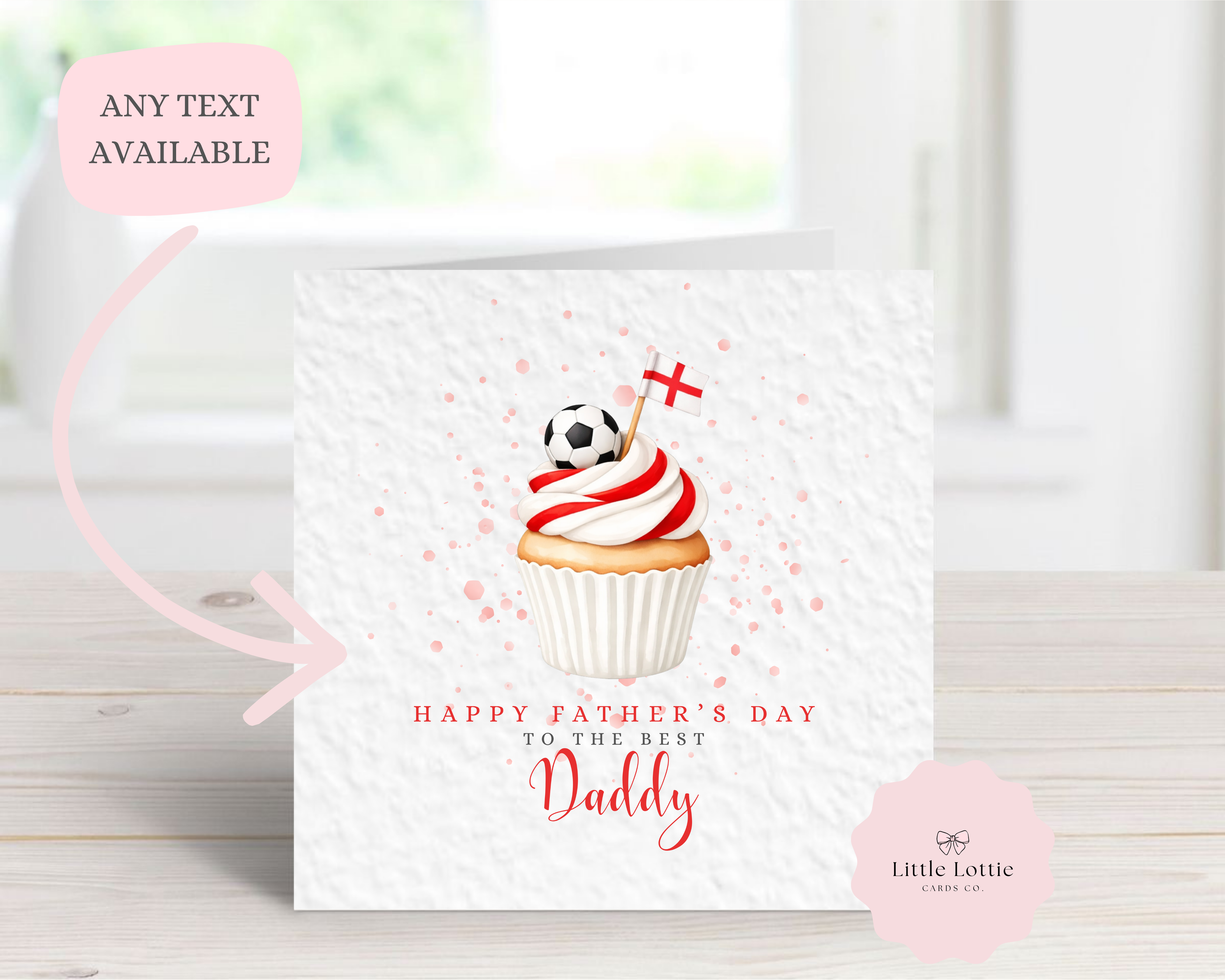 Personalised Football Cupcake Card - England Flag & Football Design - Custom Name & Relation - Luxury 6" Square Card for Dad, Grandad, Son - Perfect for Father's Day or Birthdays