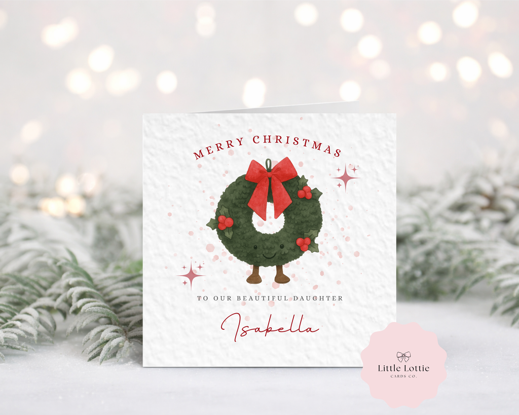 Personalised Christmas Card - Cute Wreath Character Illustration