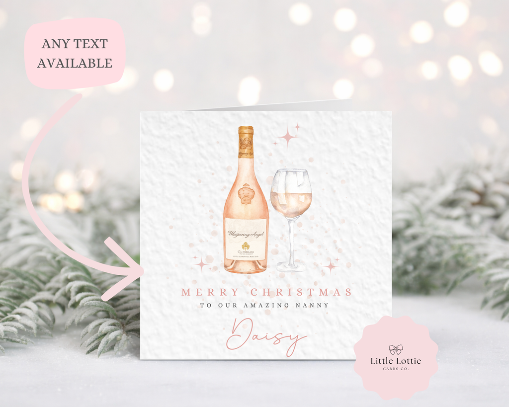 Personalised Christmas Card - Luxury Watercolour la vieille ferme Rose Wine Illustration