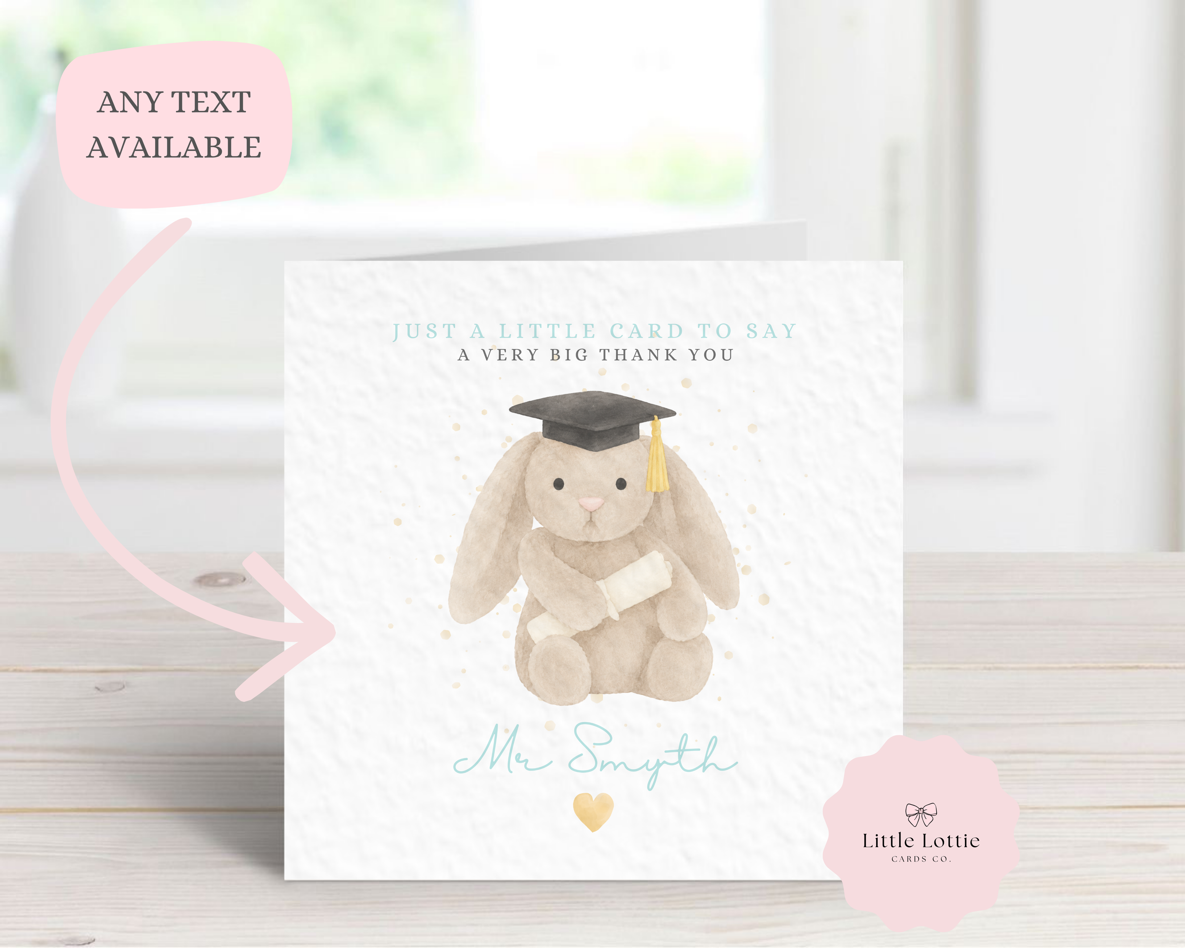 Personalised Cute Graduation Bunny Teacher Card - Blue Jellycat Inspired Design