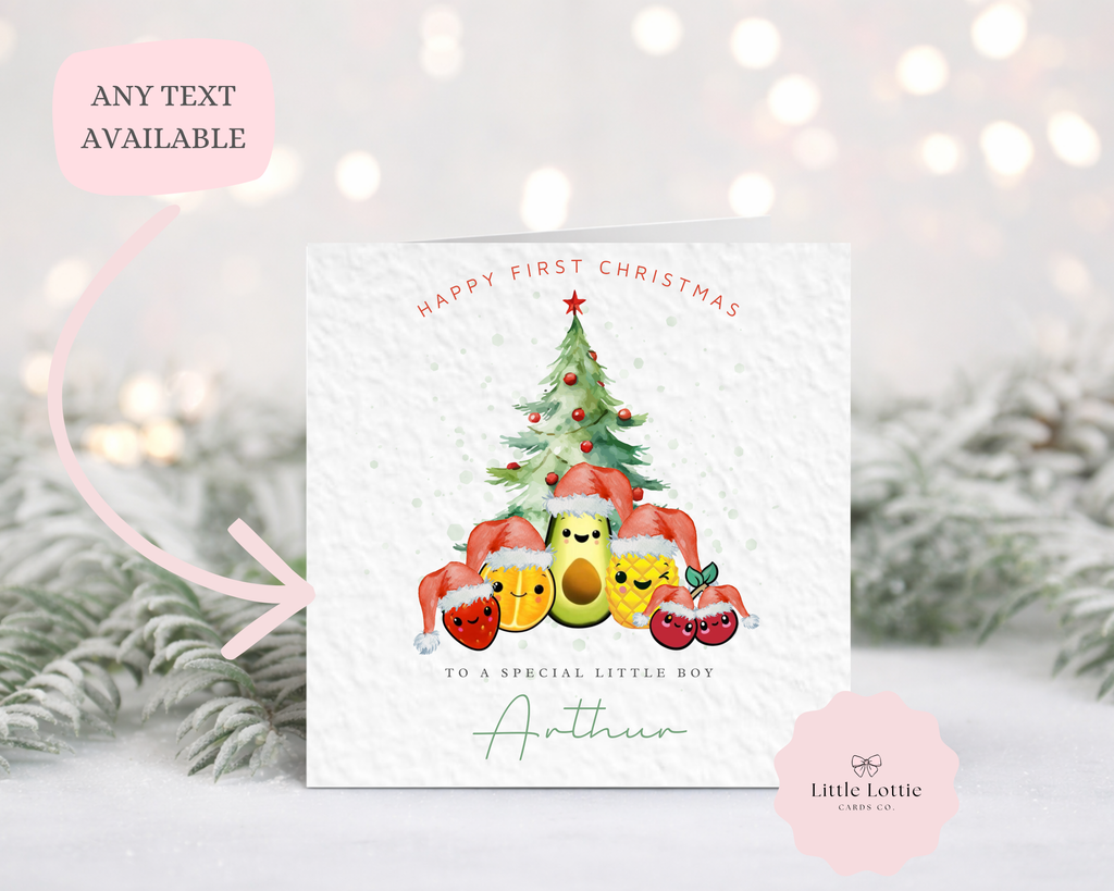 Personalised Children's Christmas Card - Cute Watercolour Festive Fruit Friends Illustration