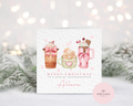 Personalised Merry Christmas Card - Luxury Pink Hot Chocolate & Gingerbread Illustration