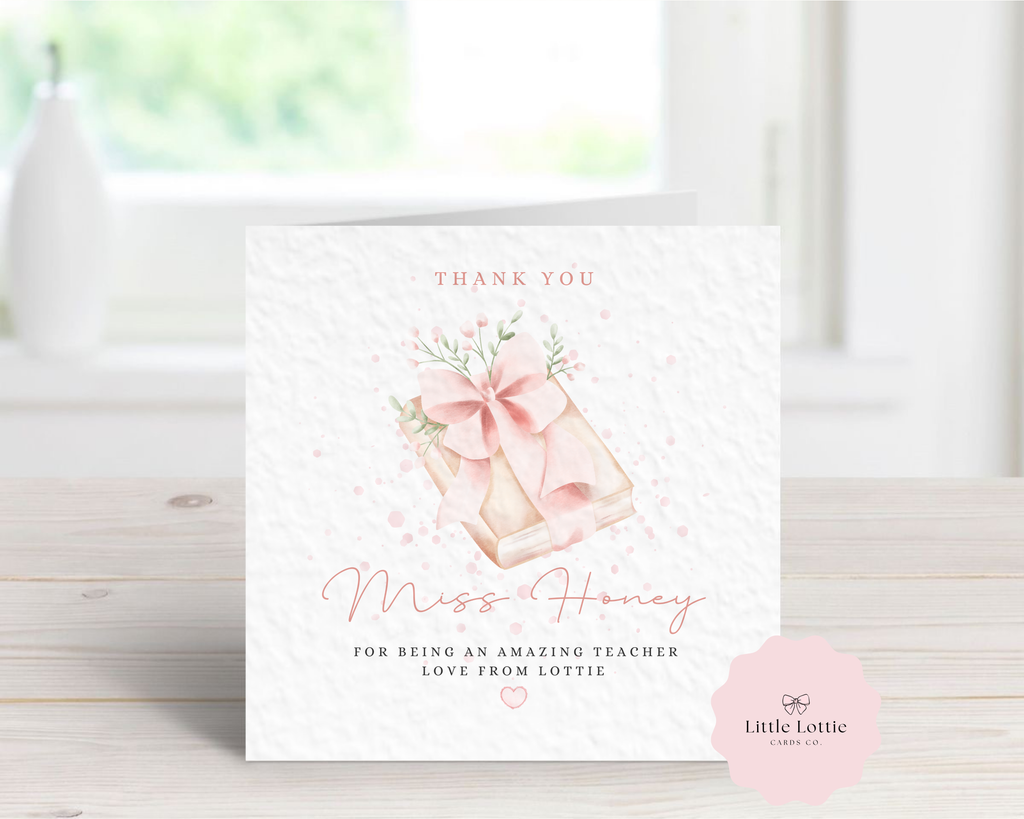 Personalised Teacher Thank You Card - Watercolour Gift Box & Ribbon Design