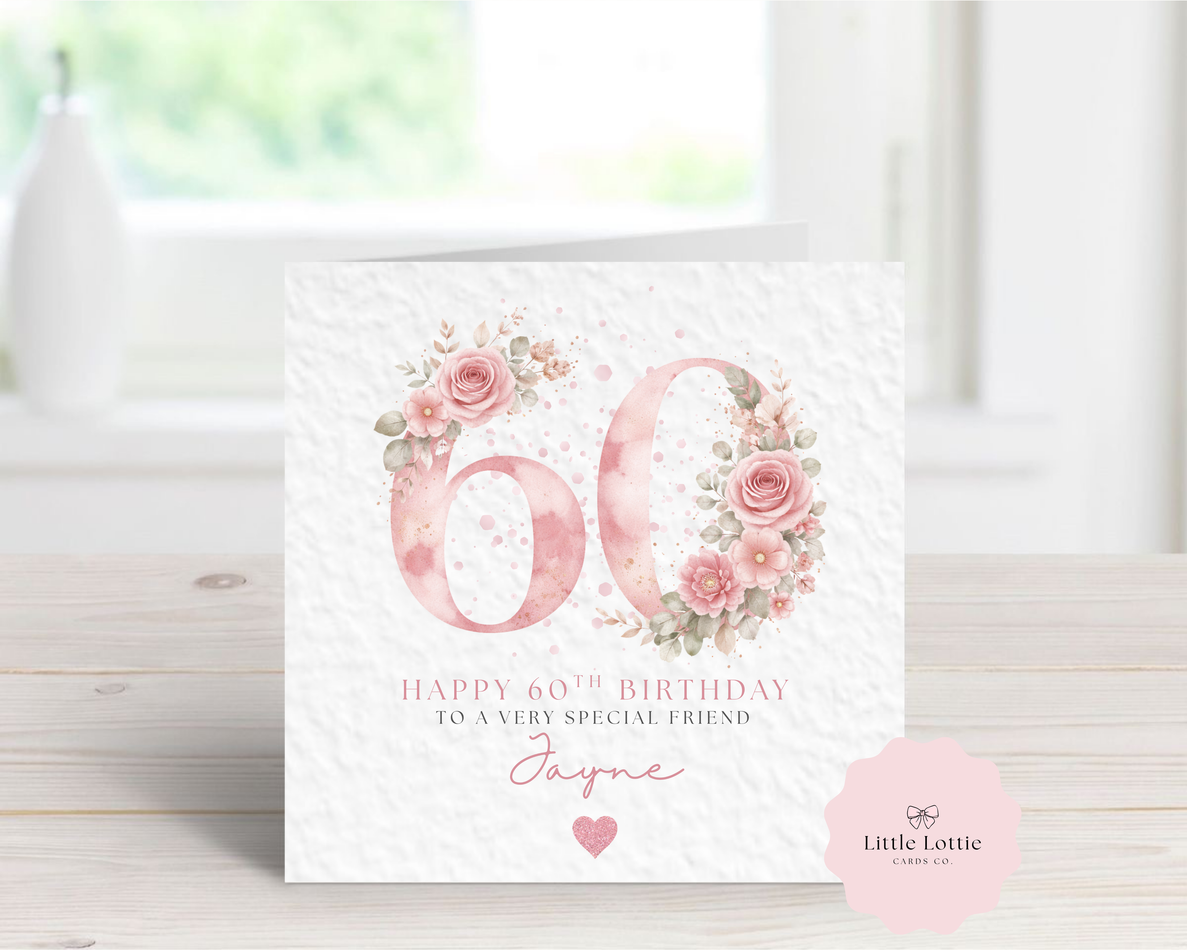 Personalised 60th Birthday Card - Pink Floral Watercolour Design