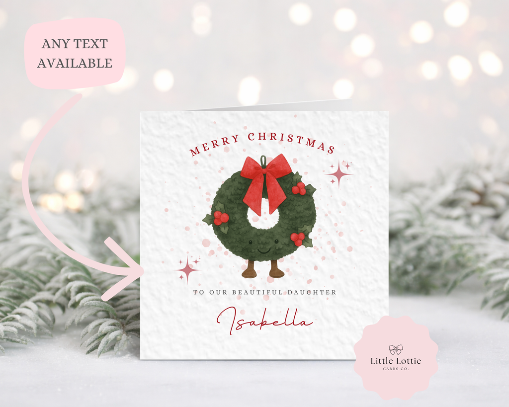 Personalised Christmas Card - Cute Wreath Character Illustration