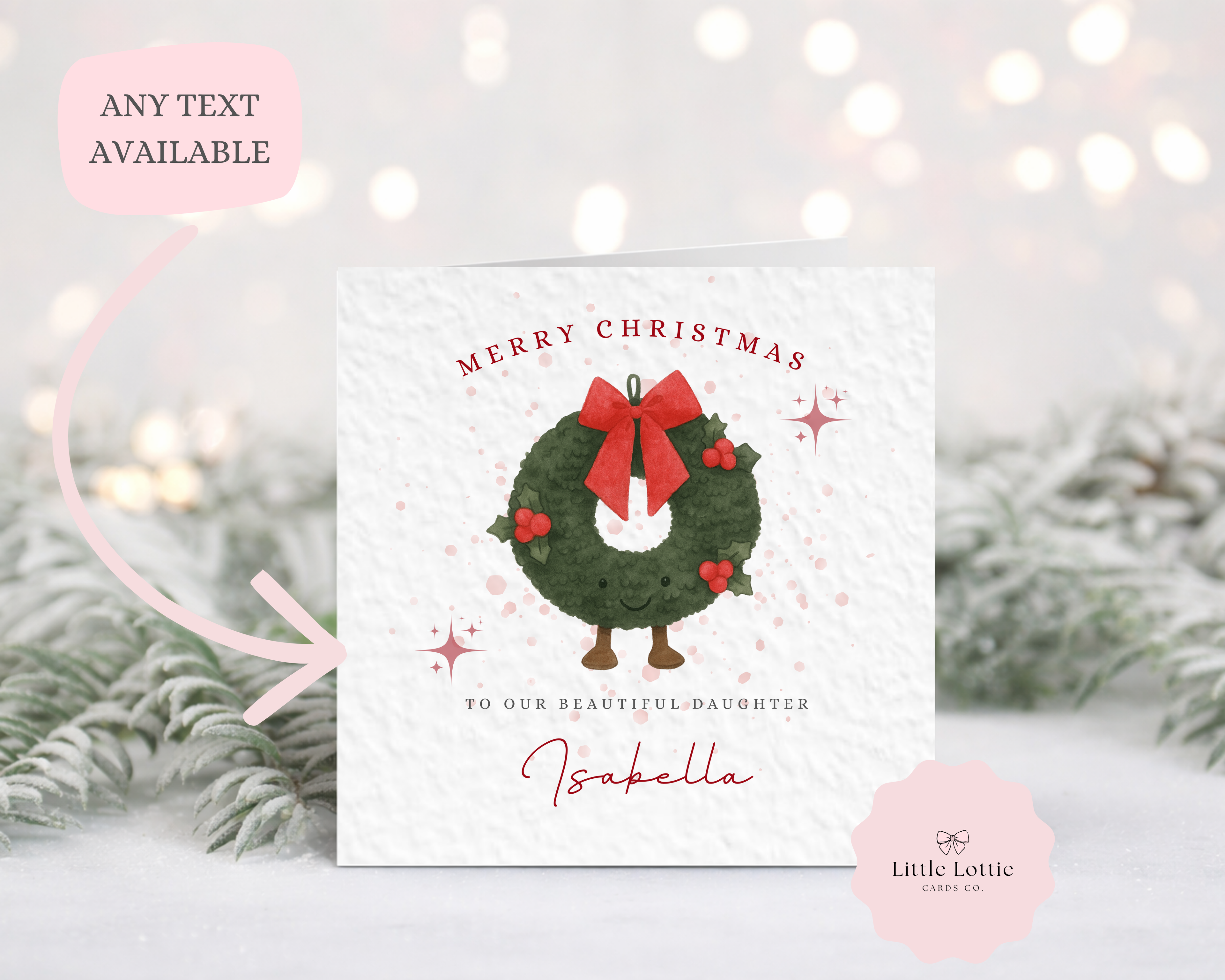 Personalised Christmas Card - Cute Wreath Character Illustration