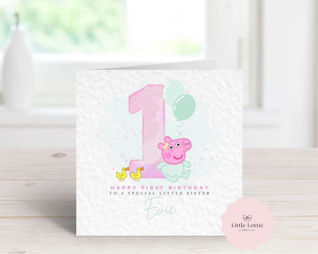 Personalised Peppa Pig Birthday Card - Luxury Watercolour Evie Pig Illustration