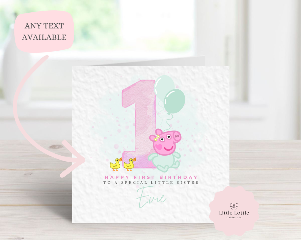 Personalised Peppa Pig Birthday Card - Luxury Watercolour Evie Pig Illustration