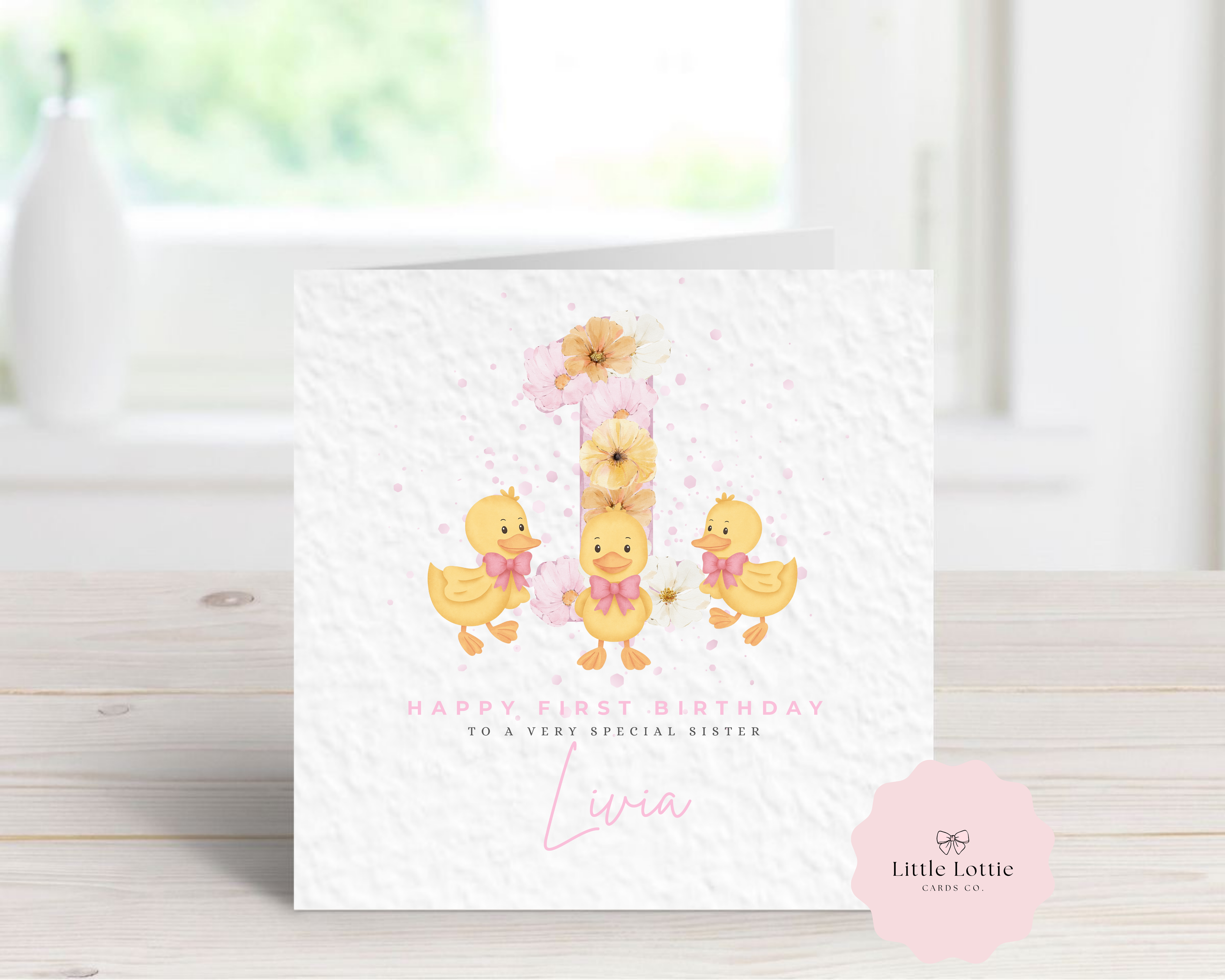 Personalised Children's Birthday Card - Cute Watercolour Floral Ducklings Illustration