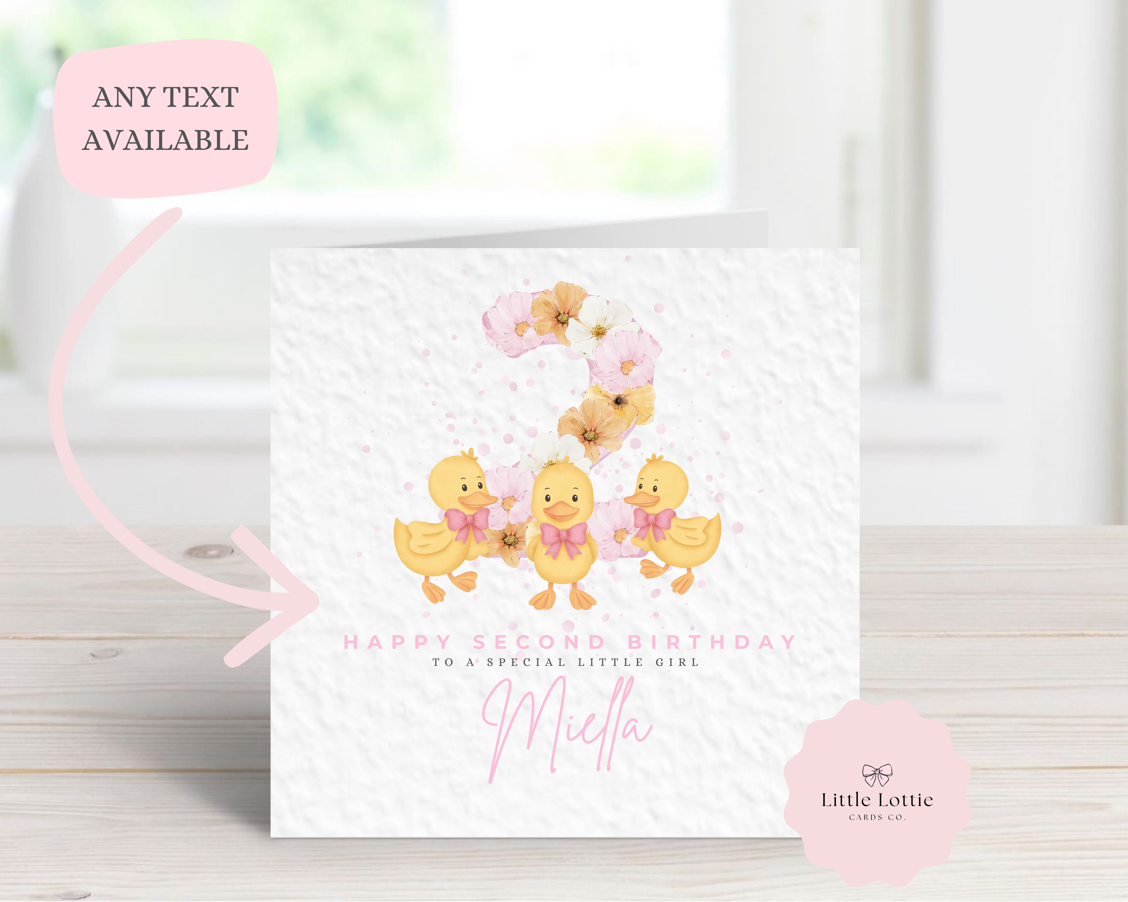 Personalised Children's Birthday Card - Cute Watercolour Floral Ducklings Illustration