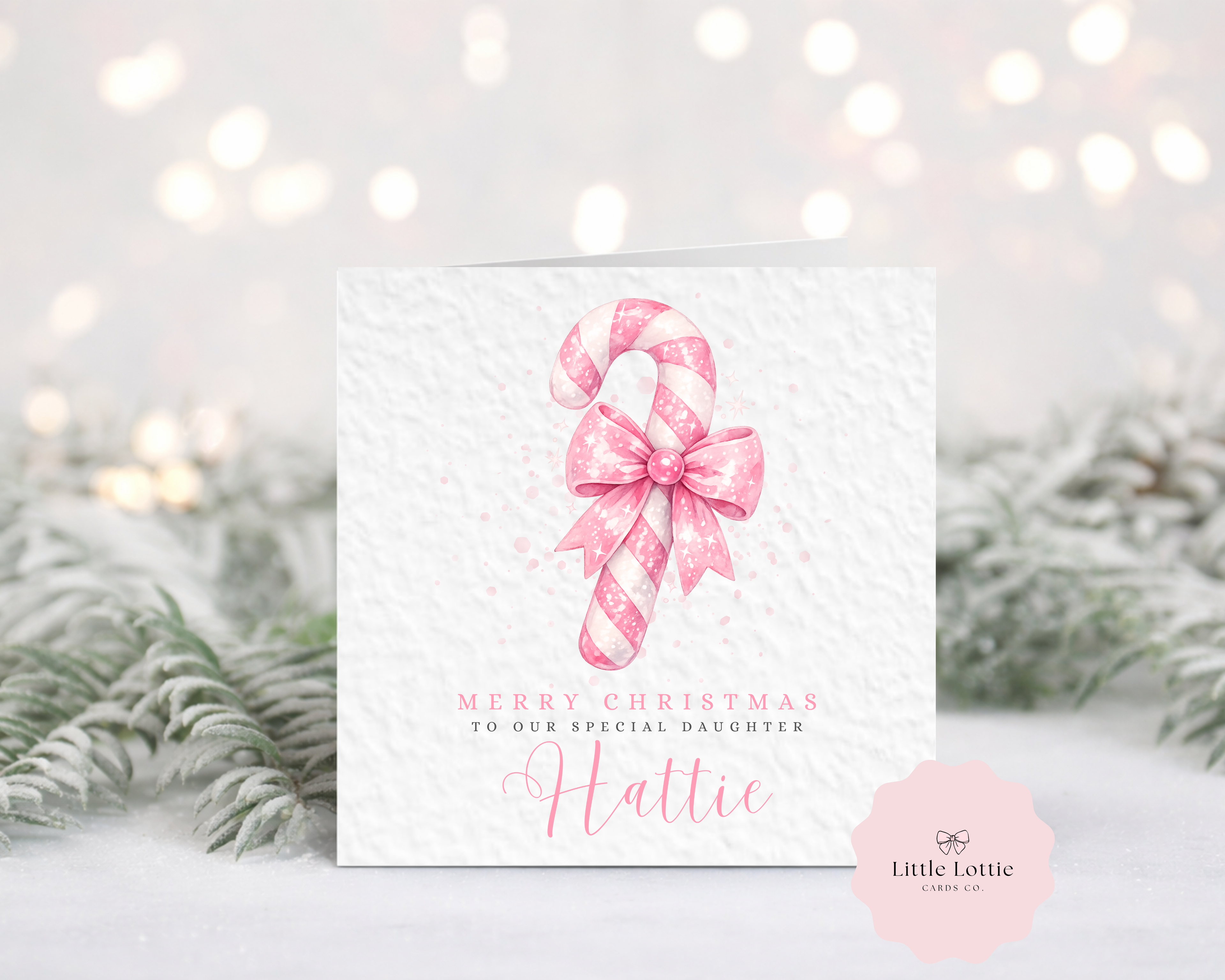 Personalised Christmas Card - Cute Pink Candy Cane Character