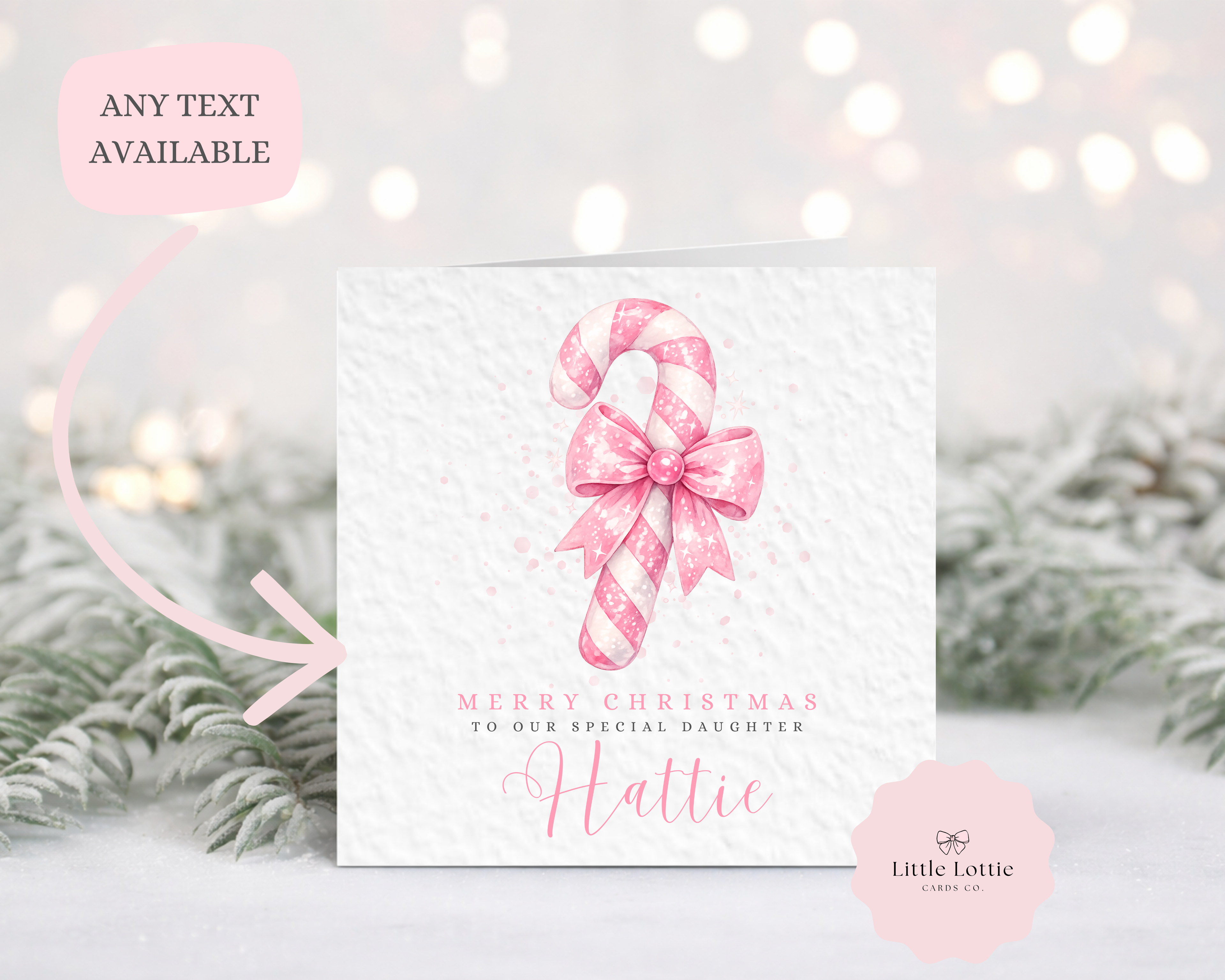 Personalised Christmas Card - Cute Pink Candy Cane Character