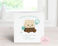 Personalised Tea Bag Birthday Card - Any Name & Age - Cute Kawaii Tea Illustration with Teal Balloon - Custom Birthday Card for Cousin, Sister, Friend - Large 6" Square