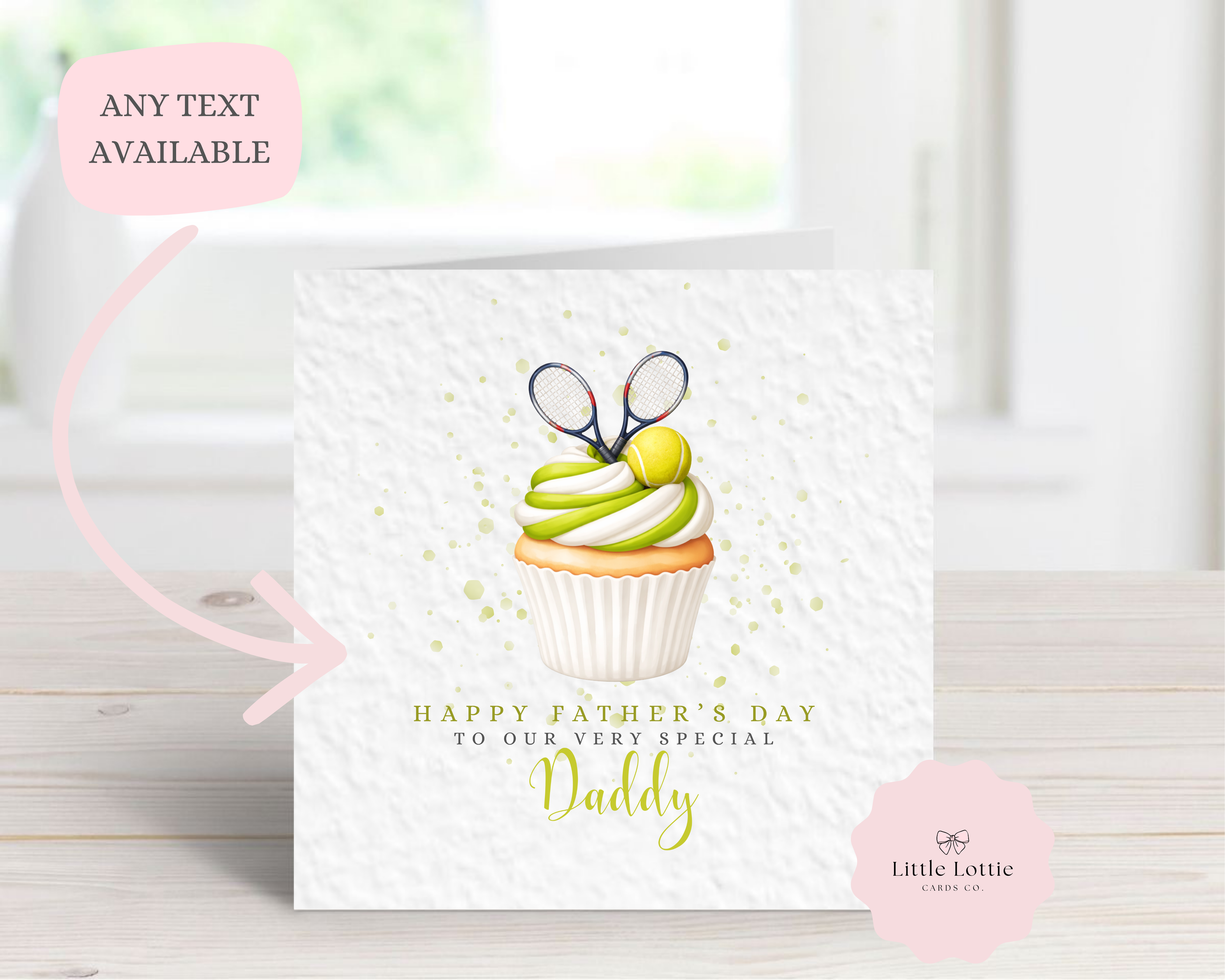 Personalised Tennis Cupcake Card - Watercolor Tennis Rackets & Ball Design - Custom Name & Relation - Luxury 6" Square Card for Dad, Grandad, Son - Perfect for Father's Day or Birthdays