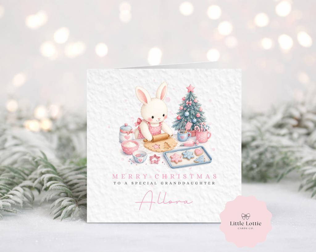 Personalised Christmas Card - Cute Festive Baking Bunny Character