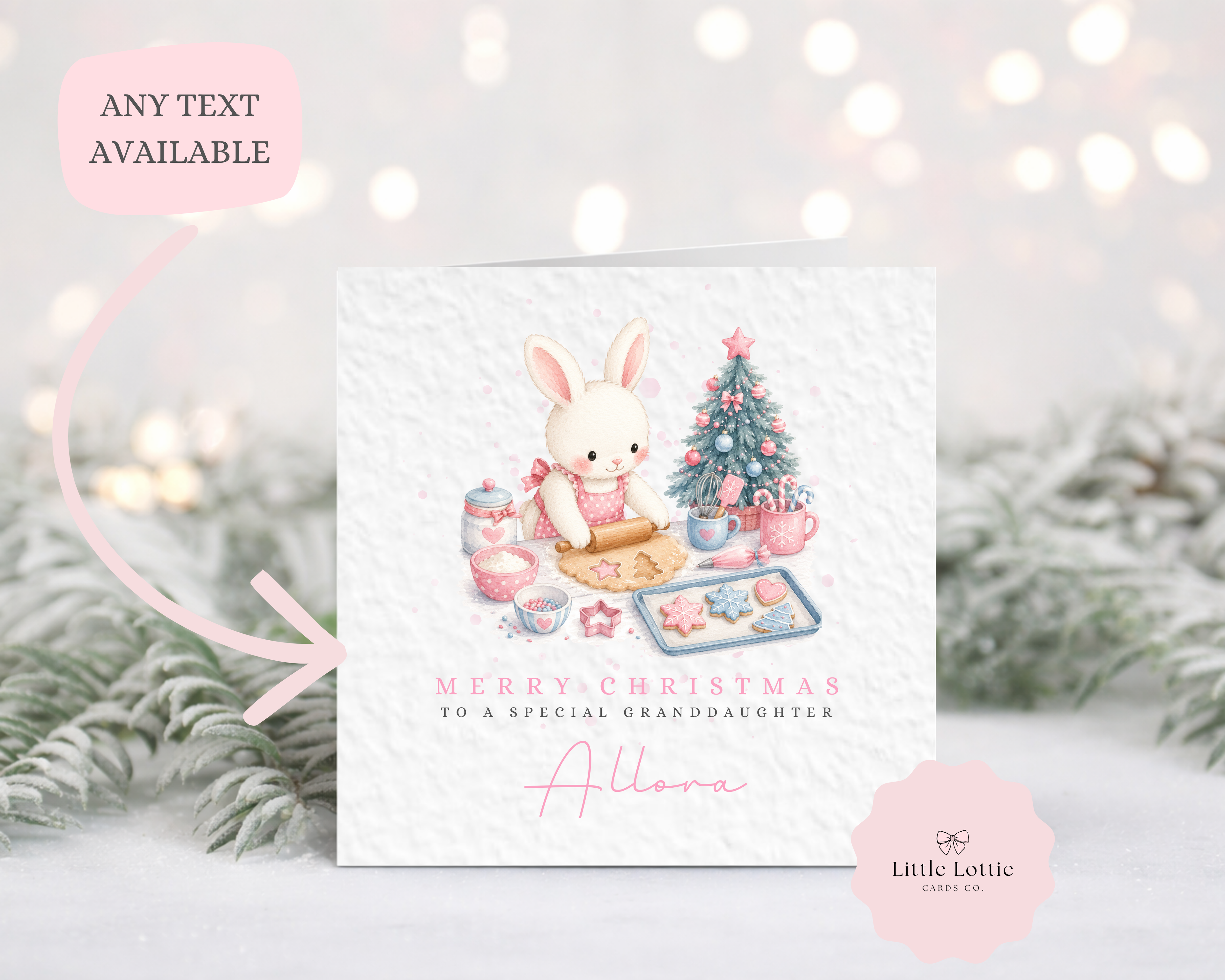 Personalised Christmas Card - Cute Festive Baking Bunny Character